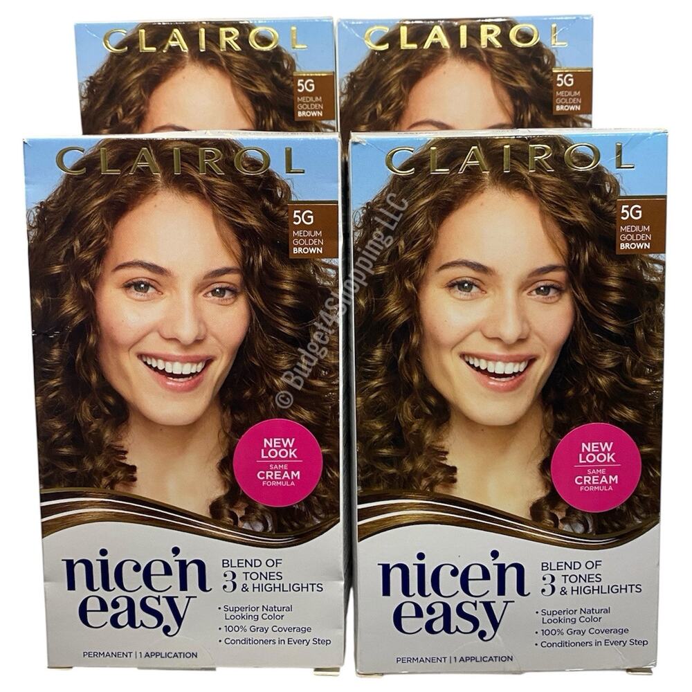 Clairol Nice'n Easy Permanent Hair Color 5G Medium Golden Brown, Pack of 4